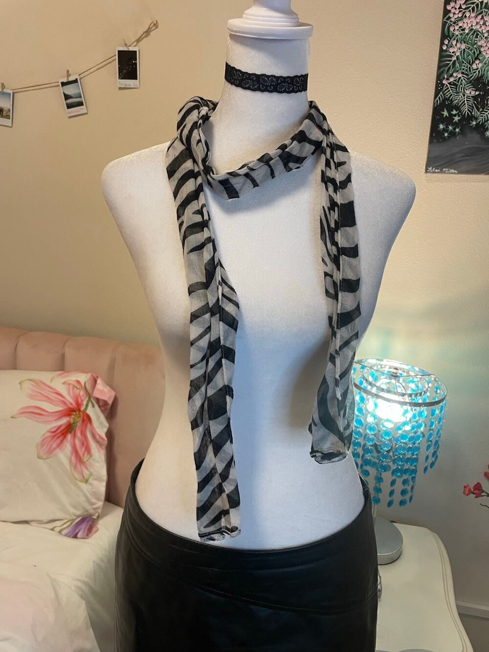 skinny light weight zebra scarf